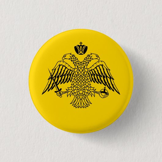Badge Rond 2,50 Cm Aigle à tête double, Emblème byzantin et chrétien (Devant)