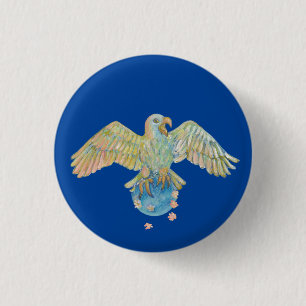 Badge Rond 2,50 Cm Aigle transportant la Terre Bleu Profond