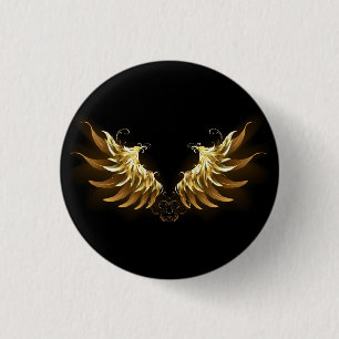 Badge Rond 2,50 Cm Ailes d'Ange d'or sur arrière - plan noir