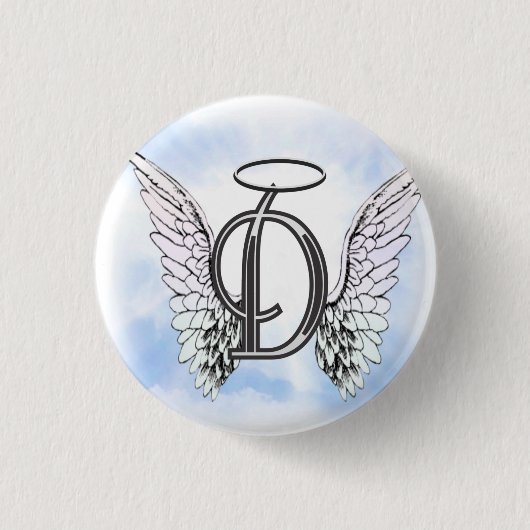 Badge Rond 2,50 Cm Ailes d'ange et lettre D de monogramme de halo (Devant)