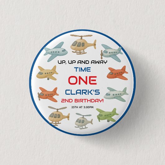 Badge Rond 2,50 Cm Airplane Boy 1st Birthday | Fun Sky Theme Party (Devant)