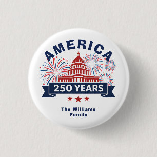 Badge Rond 2,50 Cm Ajouter Nom de famille America 250 Feux d'artifice