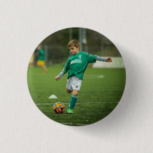 Badge Rond 2,50 Cm Ajouter votre enfant Photo Jouer au soccer