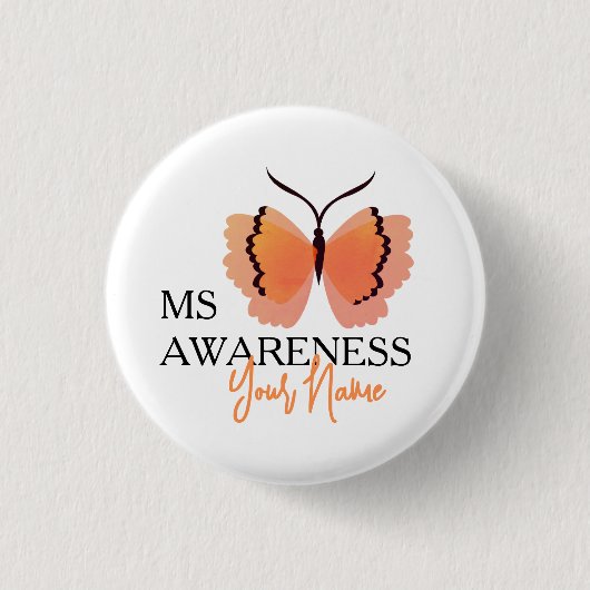 Badge Rond 2,50 Cm Ajouter votre nom Papillon orange Ms Awareness (Devant)