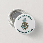 Badge Rond 2,50 Cm Ajouter Votre Texte Thème Ancre Nautique (Devant & derrière)