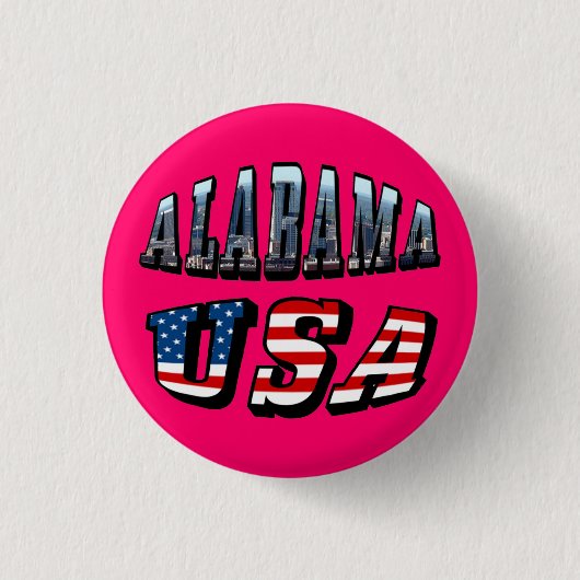 Badge Rond 2,50 Cm Alabama Photo et USA Flag Font (Devant)