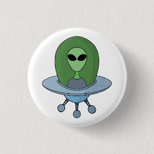 Badge Rond 2,50 Cm Alien dans son petit vaisseau spatial