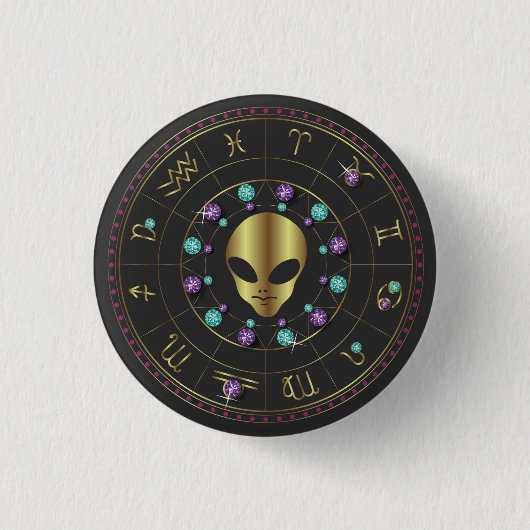 Badge Rond 2,50 Cm Alien Horoscope Zodiac (Devant)