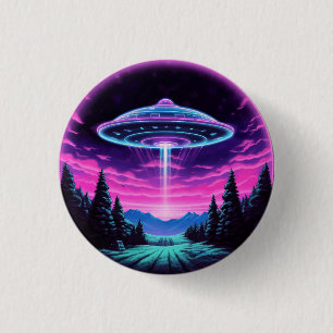 Badge Rond 2,50 Cm Alien vaisseau spatial rétro futuriste