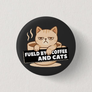 Badge Rond 2,50 Cm Alimenté par le Café et les Chats Mignon Chat Endo