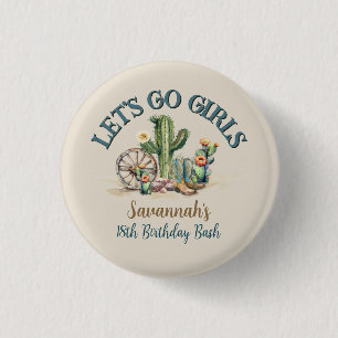 Badge Rond 2,50 Cm Allons Filles Cactus Cowgirl Rodéo fête d'annivers