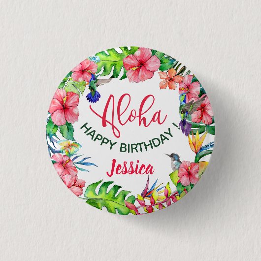 Badge Rond 2,50 Cm Aloha Hawaiian rose Hibiscus fête d'anniversaire (Devant)