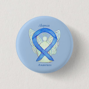 Badge Rond 2,50 Cm Alopecia Angel Awareness Blue Ribbon Custom Pin