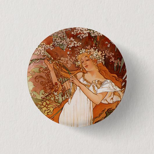 Badge Rond 2,50 Cm Alphonse Mucha, Quatre Saisons, Printemps (Devant)