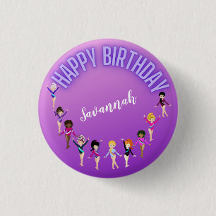 Badge Rond 2,50 Cm Amis de gymnastique "Joyeux Anniversaire" Ombre Vi