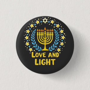 Badge Rond 2,50 Cm Amour et lumière Menorah juive Hanoukka Holiday