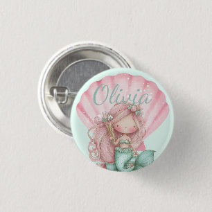 Badge Rond 2,50 Cm Amoureux de coquillages de sirène Nom