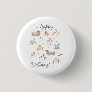 Badge Rond 2,50 Cm Amoureux de Dachshund Bonne fête florale d'anniver