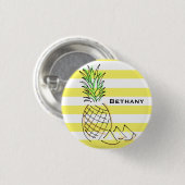 Badge Rond 2,50 Cm Ananas Jaune rayures été Personnalisé (Devant & derrière)
