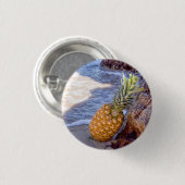 Badge Rond 2,50 Cm Ananas penché sur les rochers à la plage (Devant & derrière)