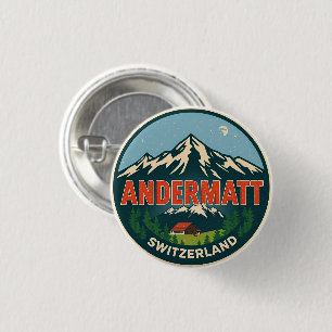 Badge Rond 2,50 Cm Ancienne station de ski ANDERMATT en Suisse Cadeau