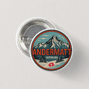 Badge Rond 2,50 Cm Anciens ANDERMATT ski Suisse Alpes suisses cadeaux