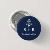 Badge Rond 2,50 Cm Ancre Bleue Marine Plage Nautique Mariage Océan (Devant & derrière)