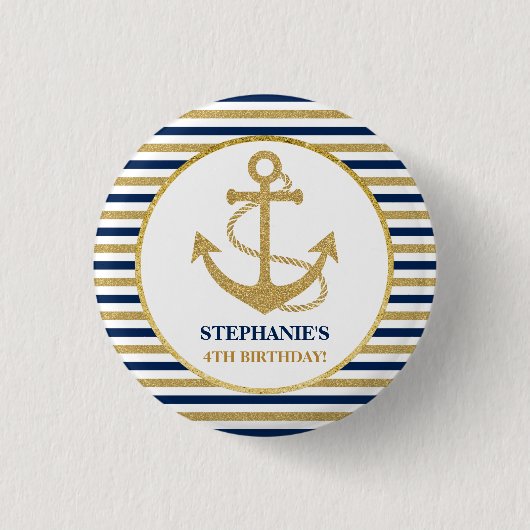 Badge Rond 2,50 Cm Ancre d'or bleu marine (Devant)