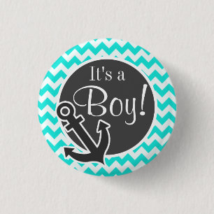 Badge Rond 2,50 Cm Ancre nautique sur Aqua Color Chevron