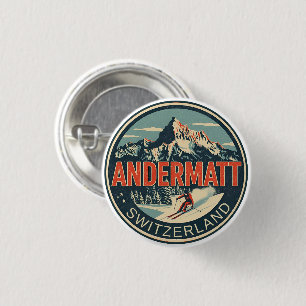 Badge Rond 2,50 Cm Andermatt ski vintage Suisse Alpes suisses cadeaux