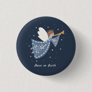 Badge Rond 2,50 Cm Ange de Noël personnalisé Vacances Paix Terre