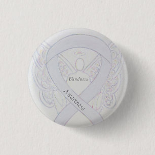 Badge Rond 2,50 Cm Ange de sensibilisation à la cécité Blanc Ruban Ar