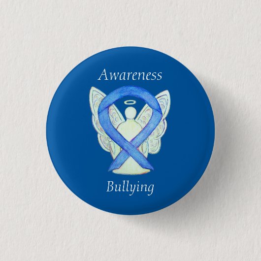 Badge Rond 2,50 Cm Ange de sensibilisation à l'intimidation Bleu Ruba (Devant)