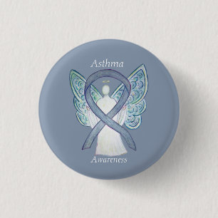 Badge Rond 2,50 Cm Ange du ruban de sensibilisation à l'asthme Étique