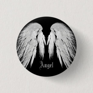 Badge Rond 2,50 Cm ANGEL WINGS Black Nom personnalisé