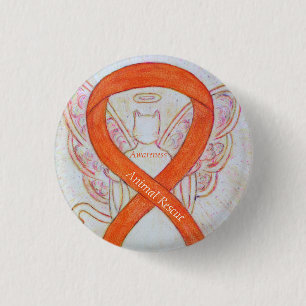 Badge Rond 2,50 Cm Animal Rescue Orange Sensibilisation Ruban Angel P