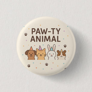Badge Rond 2,50 Cm Animaux paw-ty - Fête d'anniversaire de l'animal d