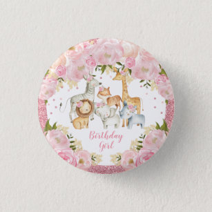 Badge Rond 2,50 Cm Animaux sauvages mignons Blush rose Floral Fille d