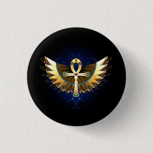 Badge Rond 2,50 Cm Ankh or avec ailes