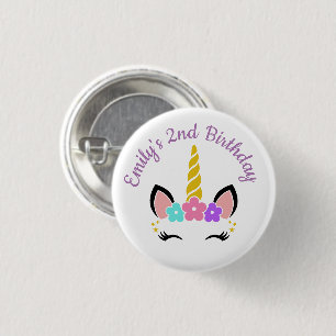 Badge Rond 2,50 Cm Anniversaire coloré de l'Unicorne