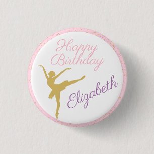 Badge Rond 2,50 Cm Anniversaire de Ballerina rose et or