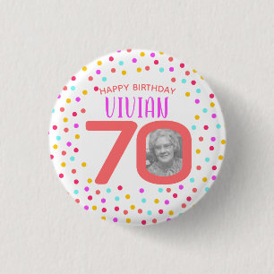 Badge Rond 2,50 Cm anniversaire de corail coloré de confettis de
