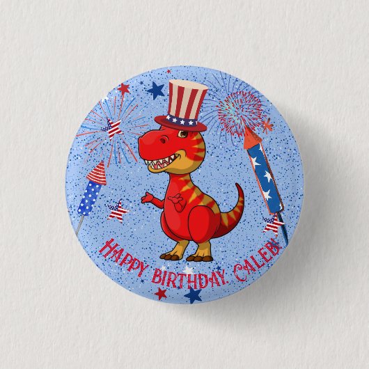Badge Rond 2,50 Cm anniversaire de dinosaure patriotique, (Devant)