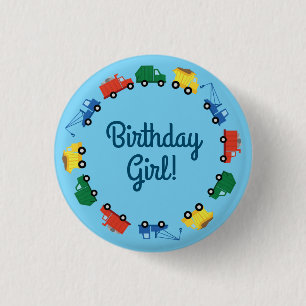 Badge Rond 2,50 Cm Anniversaire de enfant de Chariots de construction