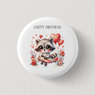 Badge Rond 2,50 Cm Anniversaire de Raton Laveur Volant