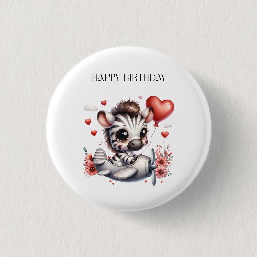 Badge Rond 2,50 Cm Anniversaire de Zebra Pilot (Devant)