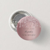 Badge Rond 2,50 Cm Anniversaire fête rose parties scintillant nom gou (Devant & derrière)