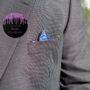 Badge Rond 2,50 Cm Anniversaire noir violet parties scintillant goutt