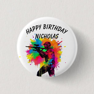 Badge Rond 2,50 Cm Anniversaire Personnalisé Nom Paintball