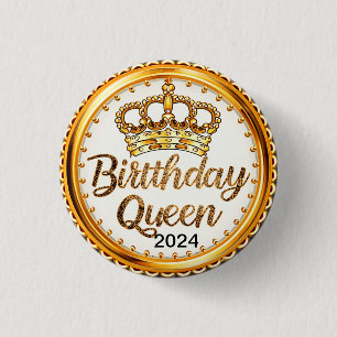 Badge Rond 2,50 Cm Anniversaire Queen Gold Crown Party 2024 Filles An